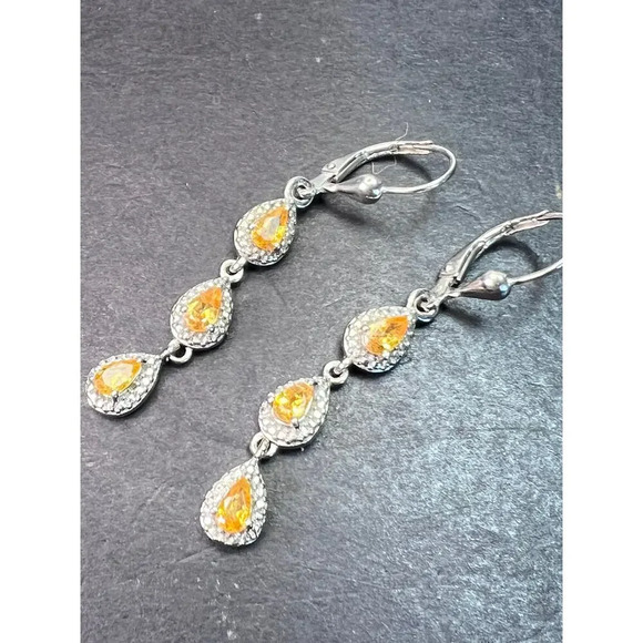 Mandarin Spessartine garnet and sterling silver lever back dangle earrings - Picture 3 of 11